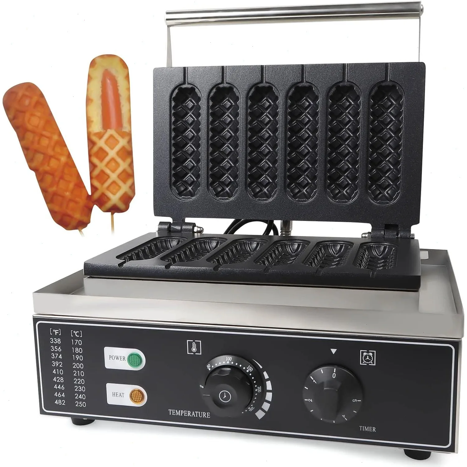 Máquina para hacer gofres de 1500 vatios, gofrera para gofres en forma de palo, 6 gofres en forma de palo, gofrera antiadherente para hot dogs, gofrera calentada