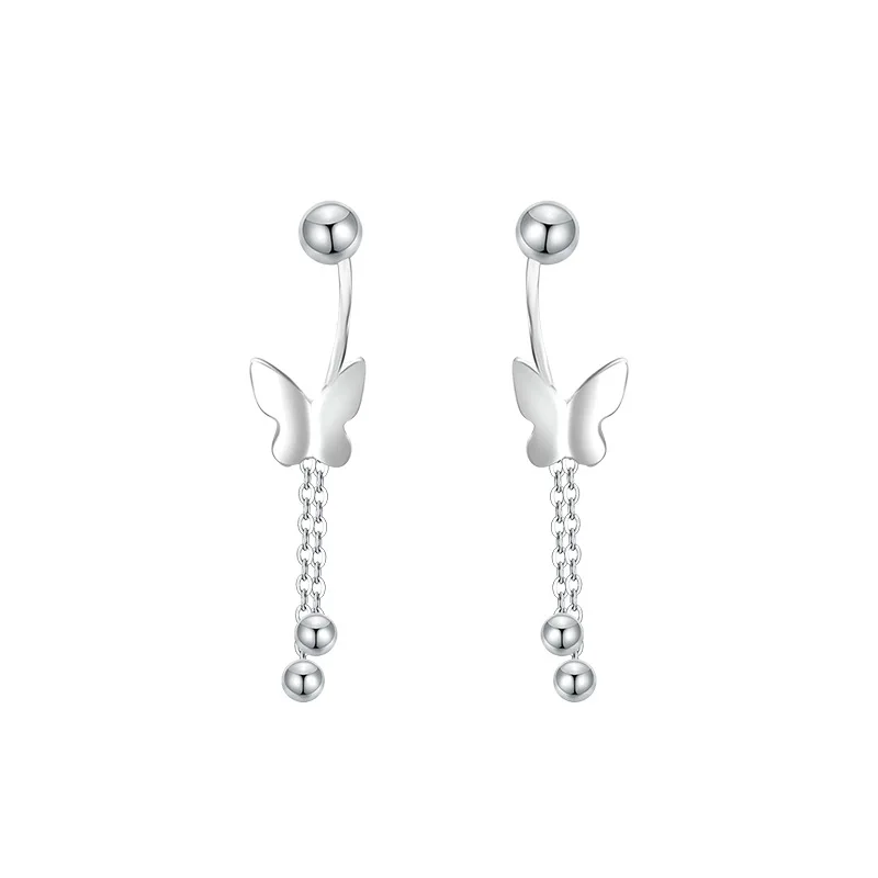 925 Sterling Silver Butterfly Round Drop Earrings for Woman Punk Screw Ball Korean Fashion Chain Rock New Earring Luxury Jewelry
