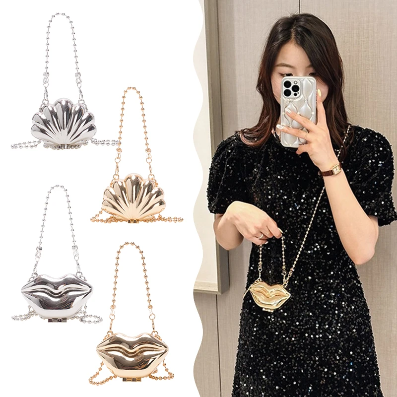 Mini Metal Decorate Sea Shell Lipstick Pack Women\'s Shoulder Bag Chain Bag Crossbody Handbag Fashion Female Shell Bag