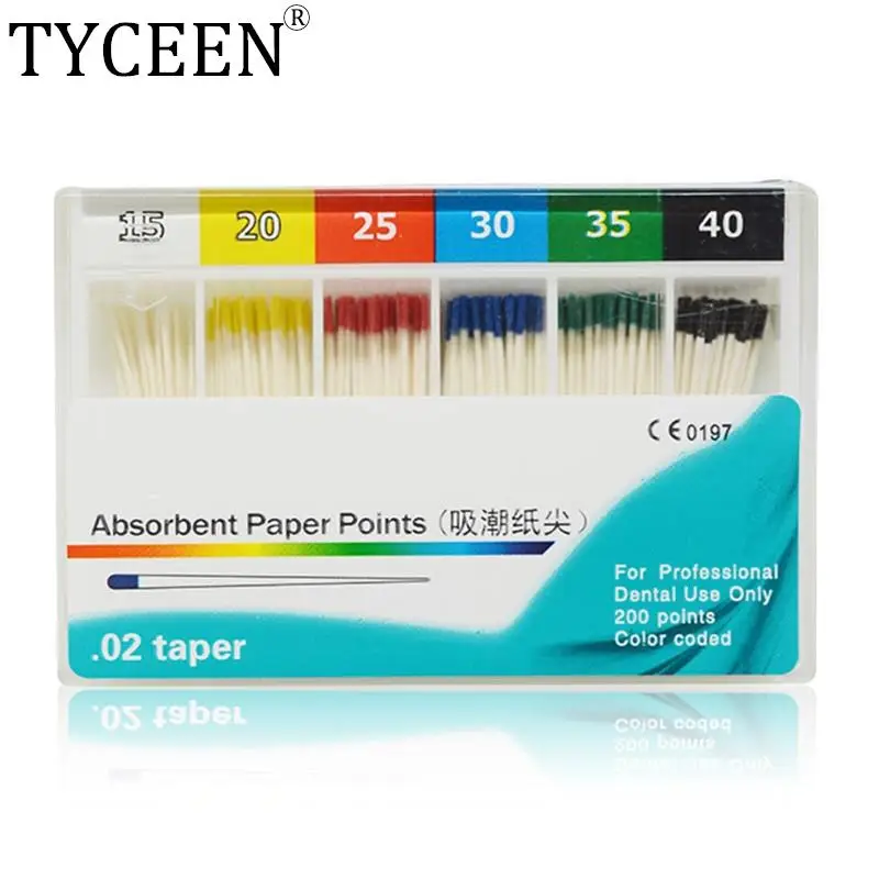 Puntas de papel absorbentes para odontología, puntos de papel, cancelación de raíz, endodoncia, fibra de algodón, puntas de papel, producto de dentista, tamaños mixtos #15-40, 200 unids/paquete