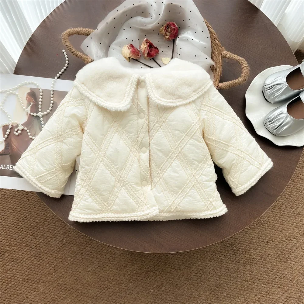 

2024 Winter New in Kids Baby Girls Thicken Warm Outwear , Infant Toddler Little Fragrance Fluffy Collar Top Coat Jacket 3M-3Y