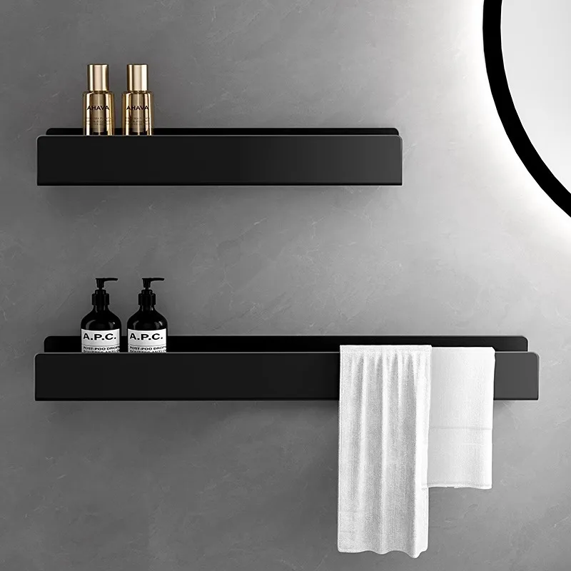 Luxury Minimalist Black Bathroom Rack with Towel Rack - Integrated Mirror Front Toilet Bathroom Vanity Sink Storage Shelf