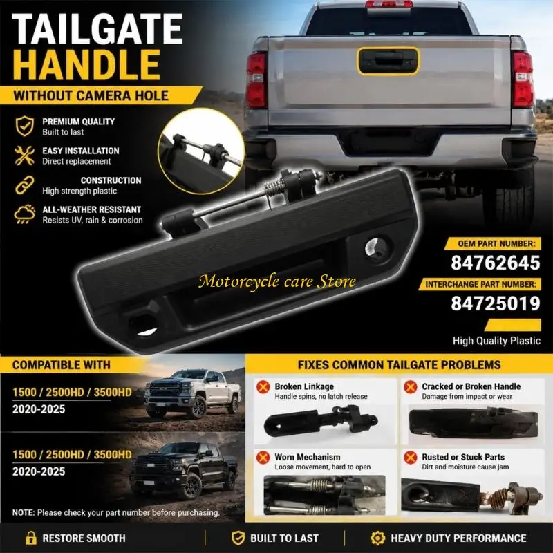 U75F Exterior Pickup Rear Gate Handle Assembly 84762645 84725019 for 2020-2025 1500, 2500HD, and 3500HD Models, Mechanical Lock