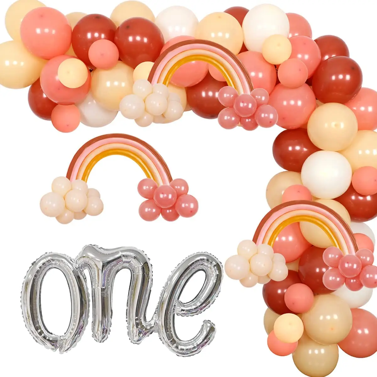 

Cheereveal Boho Rainbow 1st Birthday Balloon Arch Kit Pastel Rainbow One Foil Balloons for Girl Bohemian 1st Birthday Decoration