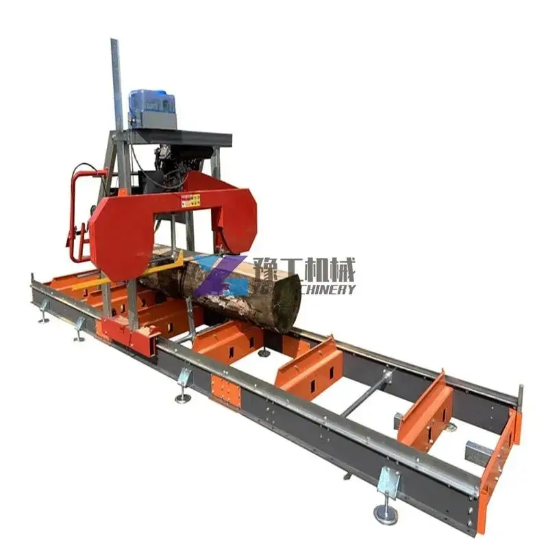 Sierbrera de banda portátil de troncos diésel Horizontal para corte de madera, motores de motocicletas, máquinas, motores y piezas, sierra de cinta para madera dura