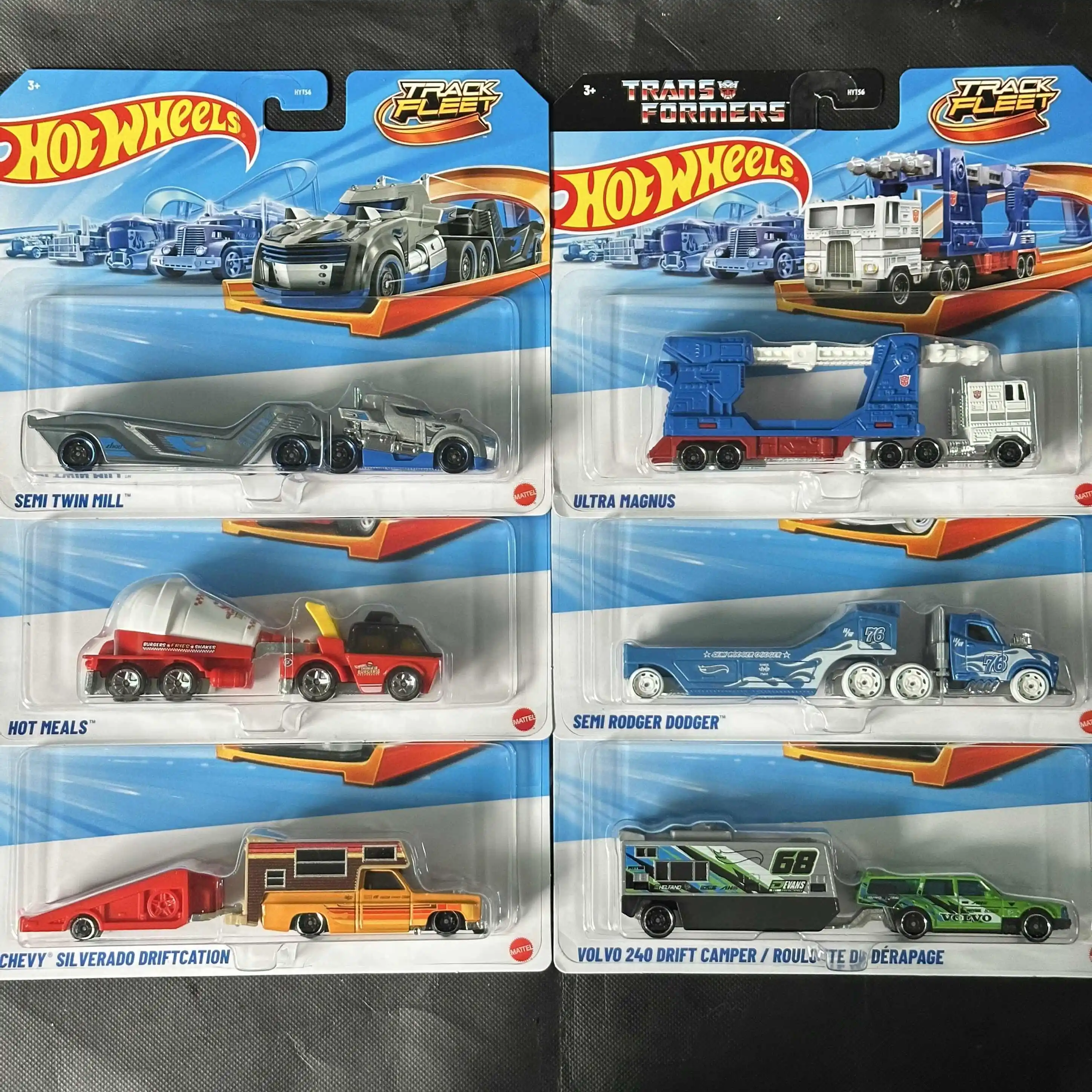 Auténticos coches Hot Wheels TRACK FLEET 1:64, juguetes de metal fundido a presión, modelos de vehículos: Semi Twin Mill, Hot Meals, Porsche, Hype Hauler, Scania, regalo.
