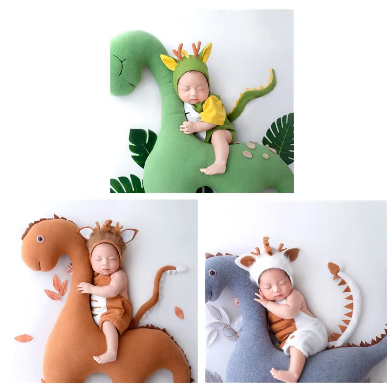 Newborn Photography Prop Baby Dragon Costume Dragon Hat Plush Romper Set Infant Outfit Rompers For Boy Girl Shooting Clothing