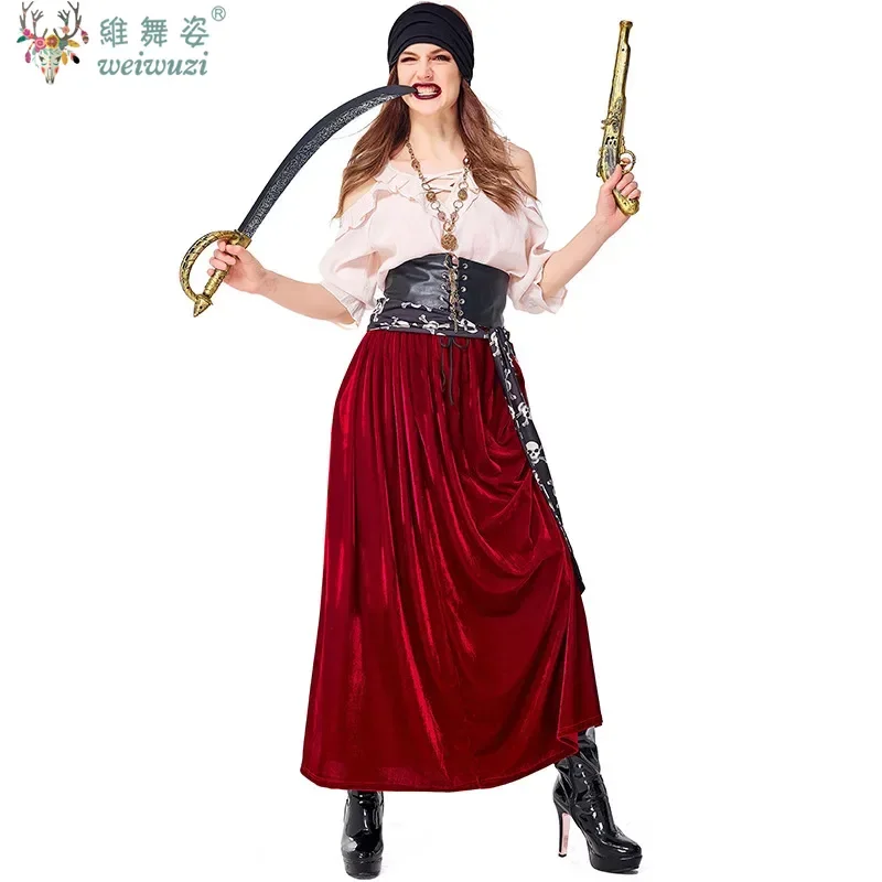 

Female Caribbean Pirates Captain Cosplay Costume Halloween Suit Gothic Jack Woman Fancy Dress Role Playing Cosplay Suit Fancy