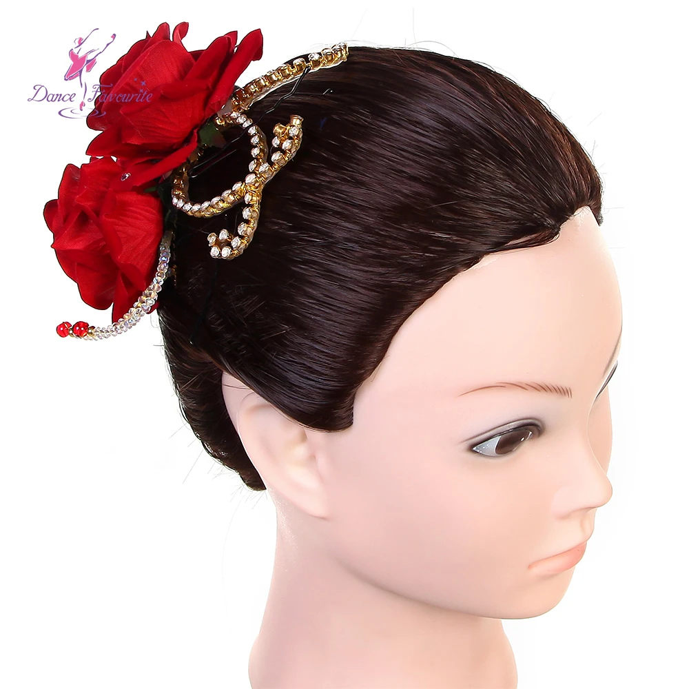 HB012 Red Rose Flowers Ballet Headpiece Don Quixote or Paquita Headwear Red Ballerina Hair Wear