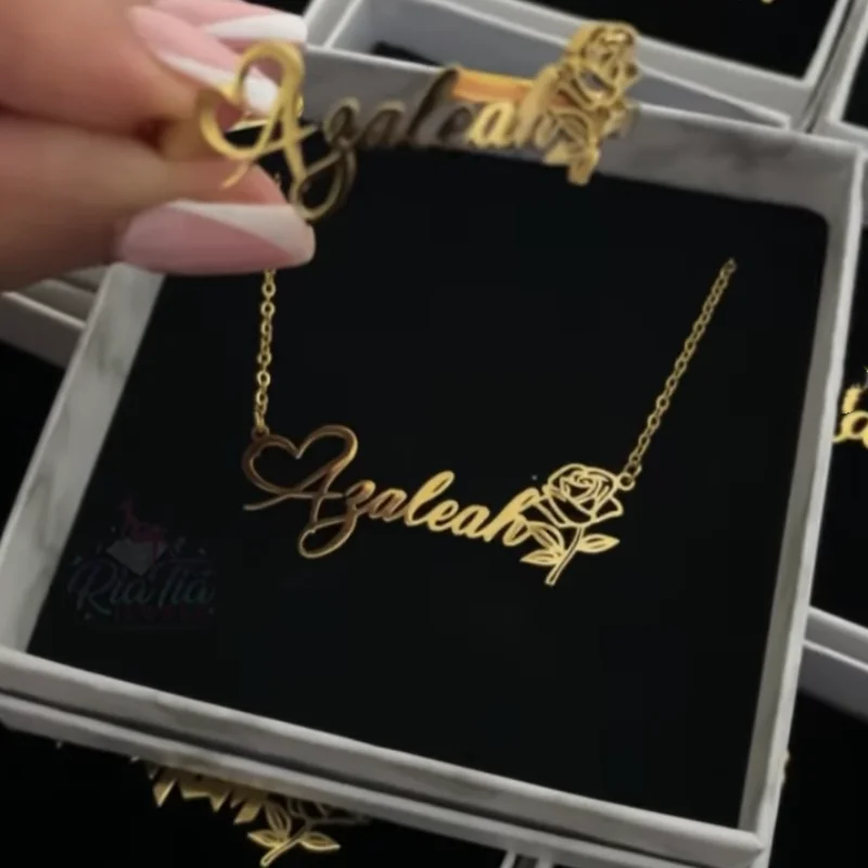 Custom Rose Flower Name Necklace Women Girl Jewelry Stainless Steel Gold Color Personalized Nameplate Pendant Necklace BFF Gift