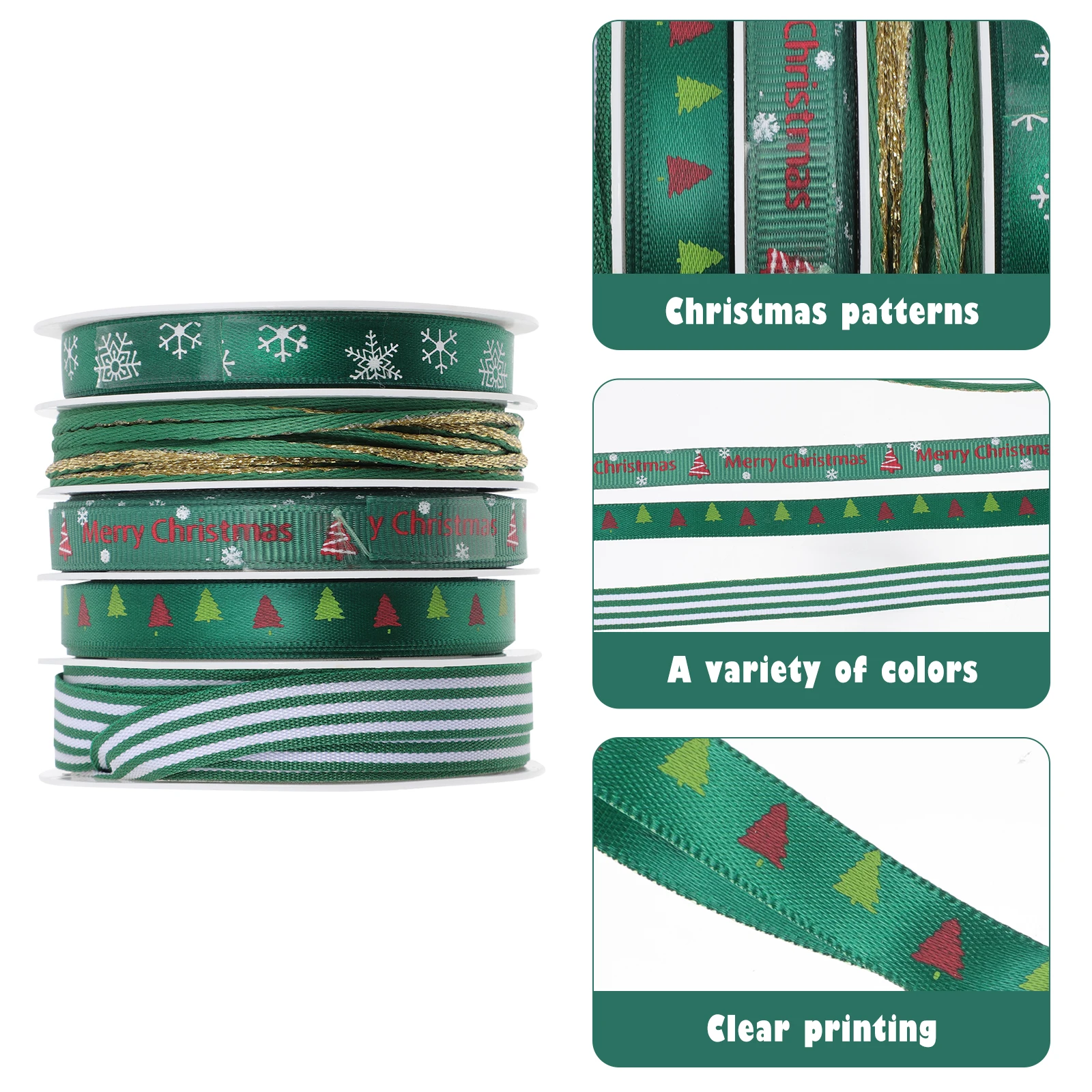 

5 Pcs Gift Wrapping Ribbon for Christmas Wired Ribbons Decor Tree Decorative Package DIY Crafts