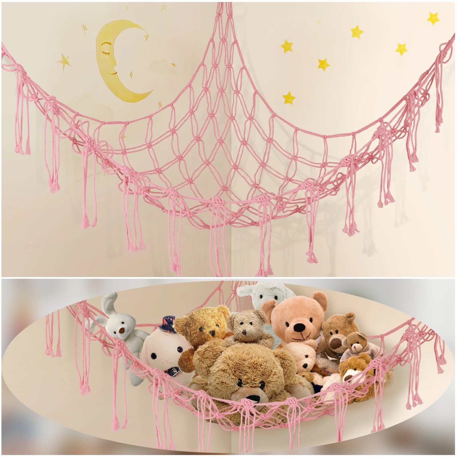 Stuffed Animals Storage Hammock Large Capacity Net Macrame Boho Home Kids Bedroom Decoration Corner Hanging Toy Organizer Nets