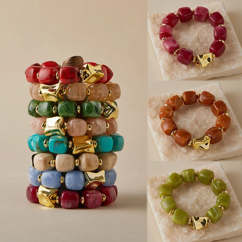Modische Bunte Acryl-Quadratperlen Elastische Armbänder für Frauen CCB Geometrische Perlen-Stapelbare Armreifen Schmuck Geschenke – Detail 1