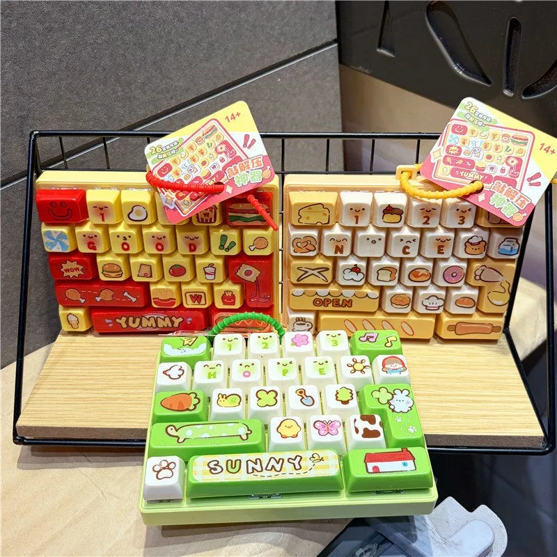 New Candy Color Keycap Keychain Cute Cartoon 26-key Aecompression Keyboard Toy Keyrings Fidgets Keycap Clicker Bag Pendant