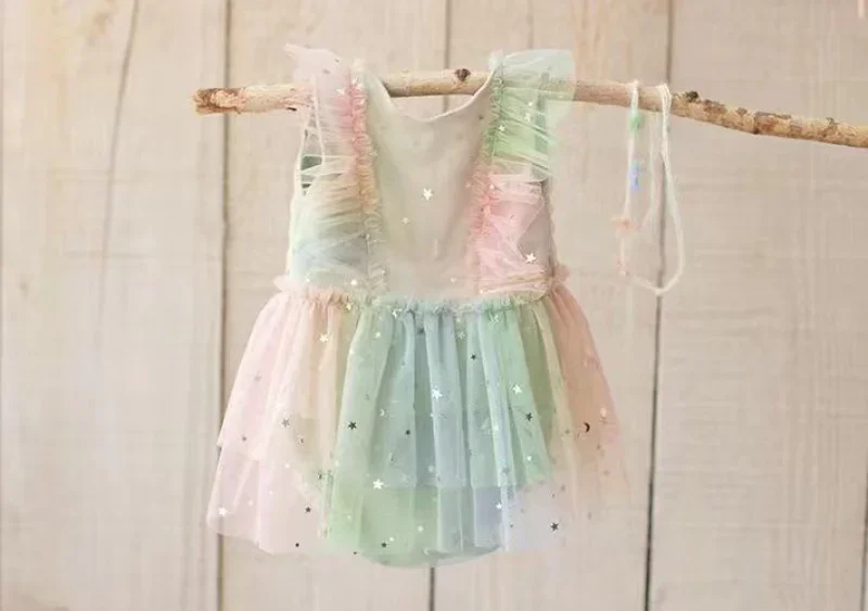 Newborn Photography Props Headband Blingbling Stars Clothes Costume Dresses for Newborn Girls Studio Photo Shoot Clothing Suit
