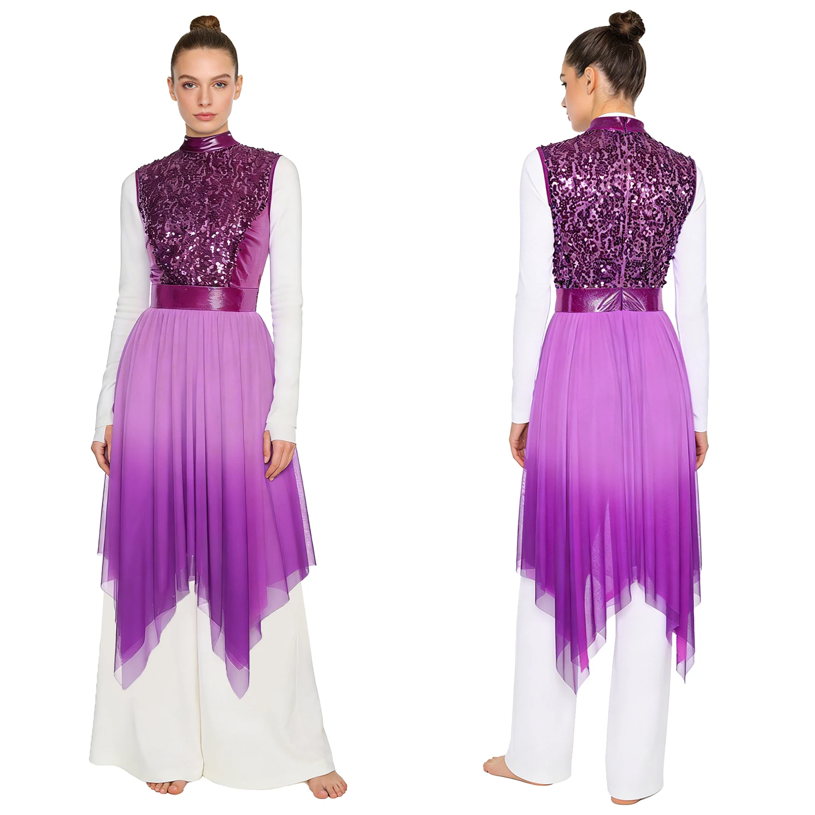 

Womens Liturgical Praise Lyrical Dance Tunic Dress Glittery Sequins Sleeveless Dresses Church Christian Worship Choir Dancewear