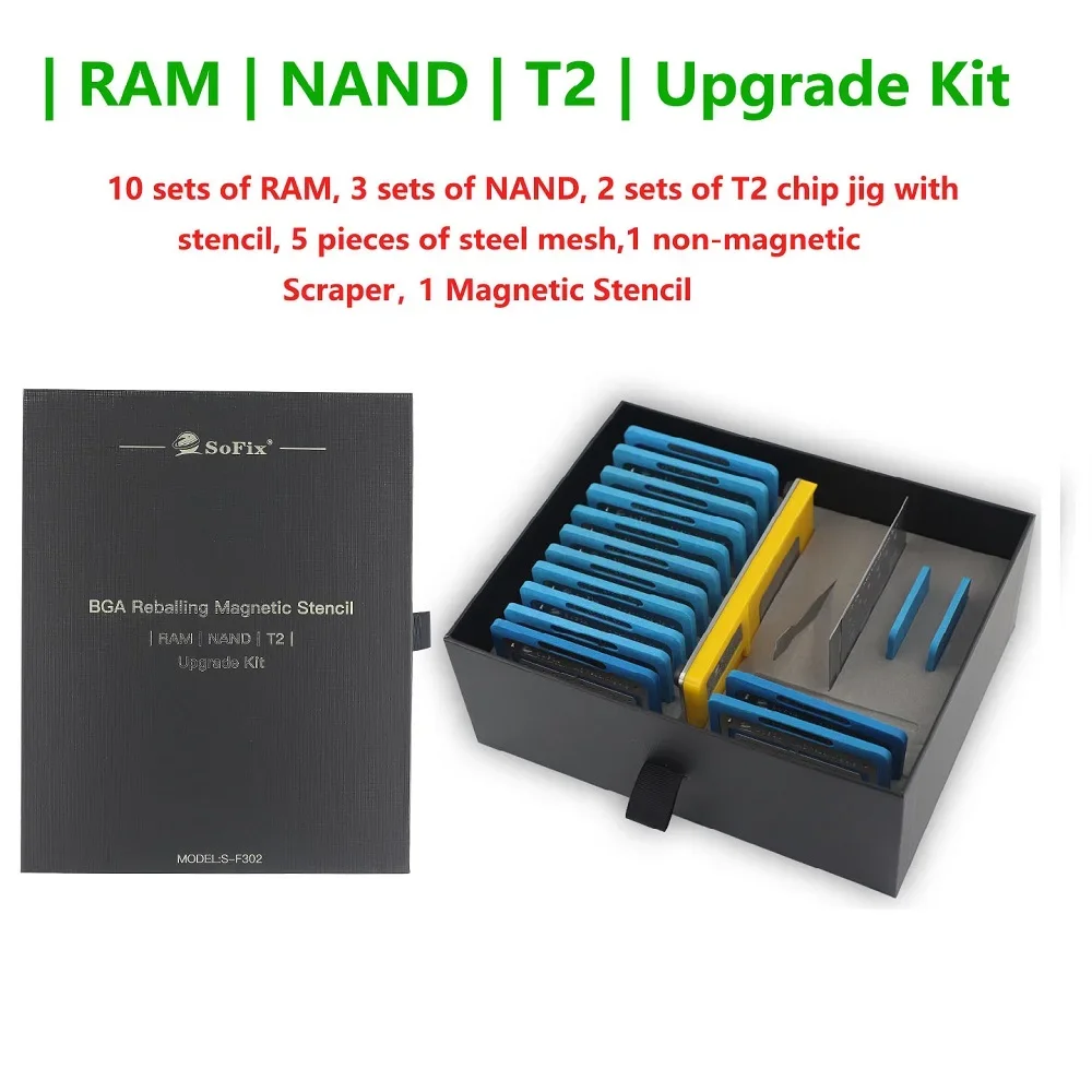 Sofix S-F302 BGA Resoldering Bga Stencils Set for Railing for Solder Balls for BGA Chips Including NAND RAM and T2 Stencils