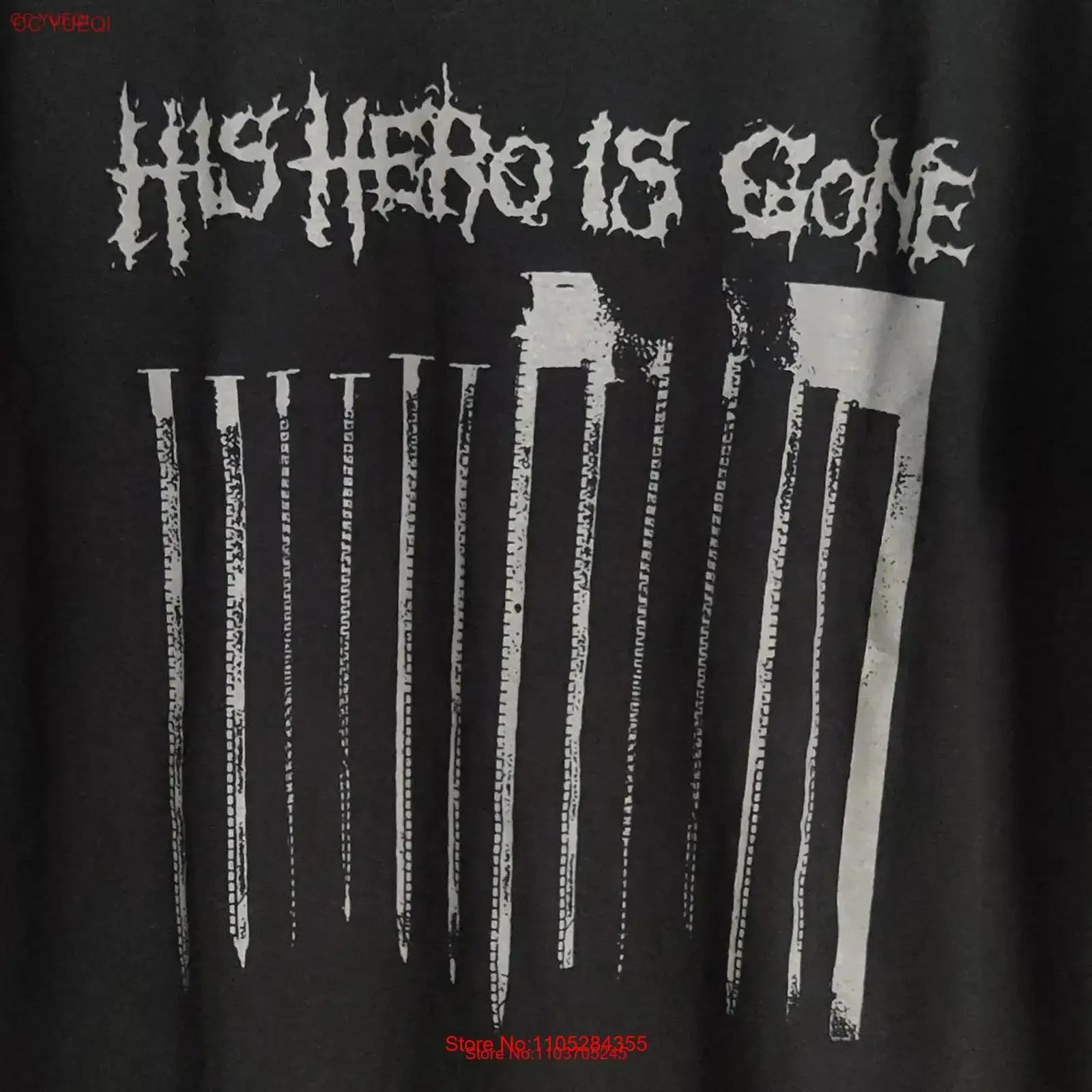 Camiseta His Hero Is Gone, estilo hardcore punk, d beat, crust, anti cimex, tragedy wolfbrigade from ashes rise, vintage, lavada