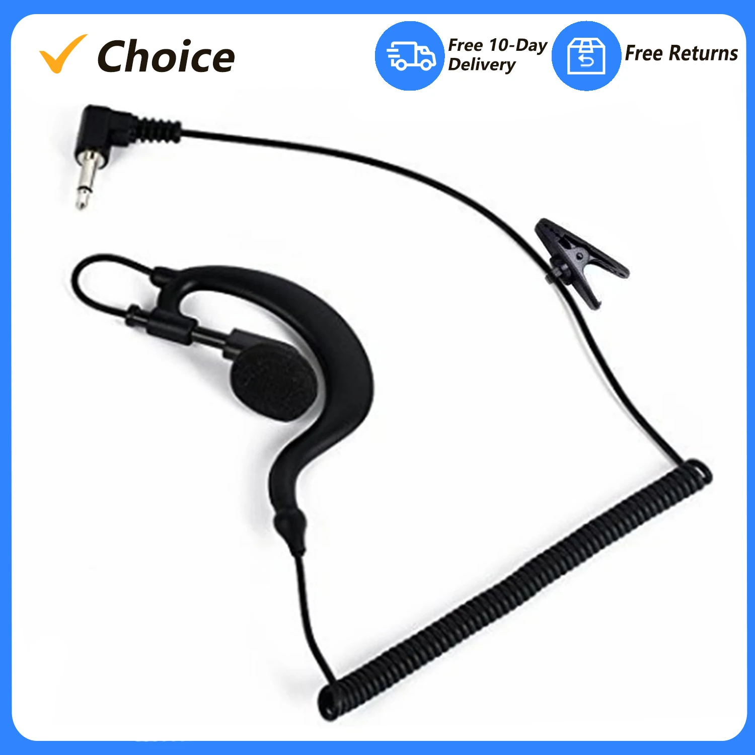 2.5mm Ear Hook Headset for Walkie Talkie Single Ear Radio Earpiece with Clip Single Earphone with Coiled Cable