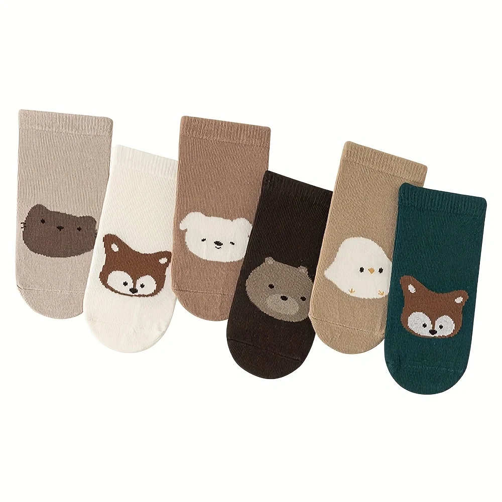 Calcetines de trampolín antideslizantes para bebés y niños pequeños, 6 pares, otoño e invierno, gran área, punto, pegamento, dibujos animados, Strai