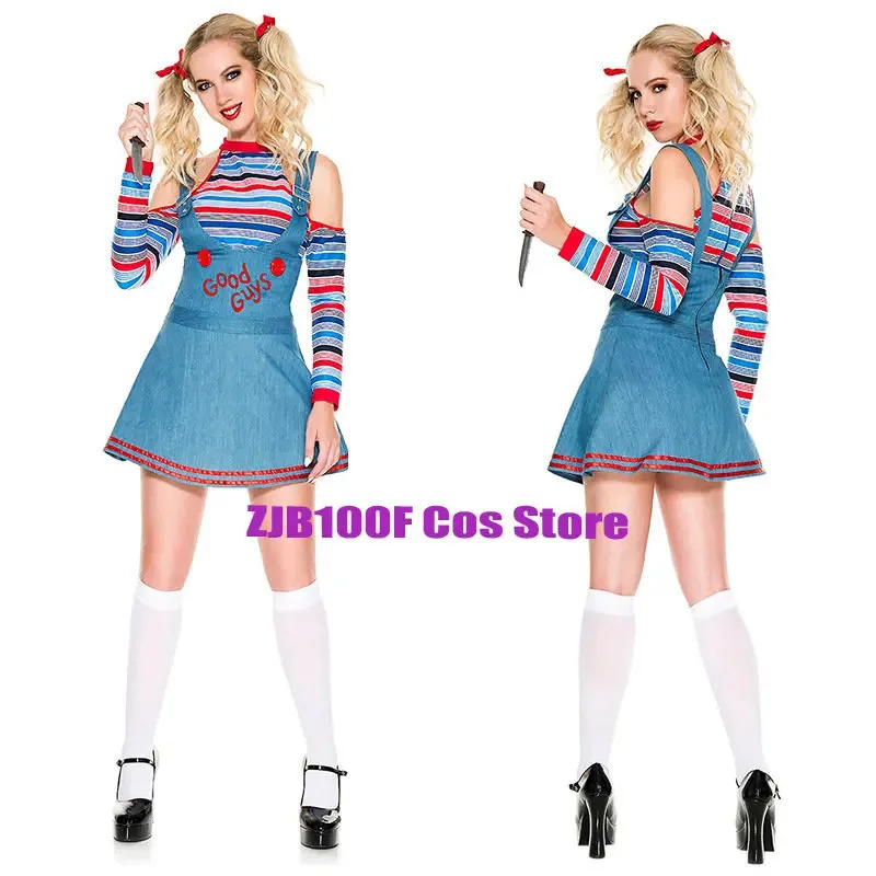 2025 New Halloween Chucky Cosplay Costumes Anime Women Maid Dress Outfit Adult Girls Fancy Dresses Carnival Horror Clown Co ★ ★