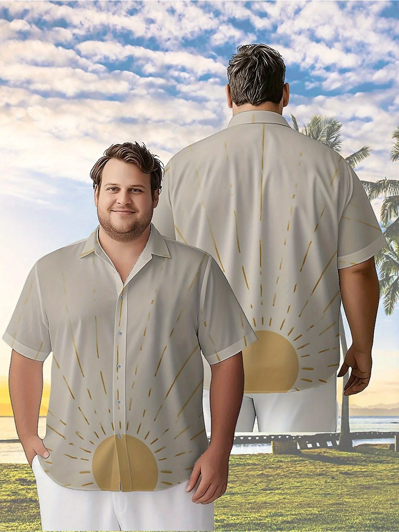 

Men's Plus Size Hawaiian Shirts Sunshine Pattern, Button Up Shirts, Unisex Casual Clothing, Summer Tops
