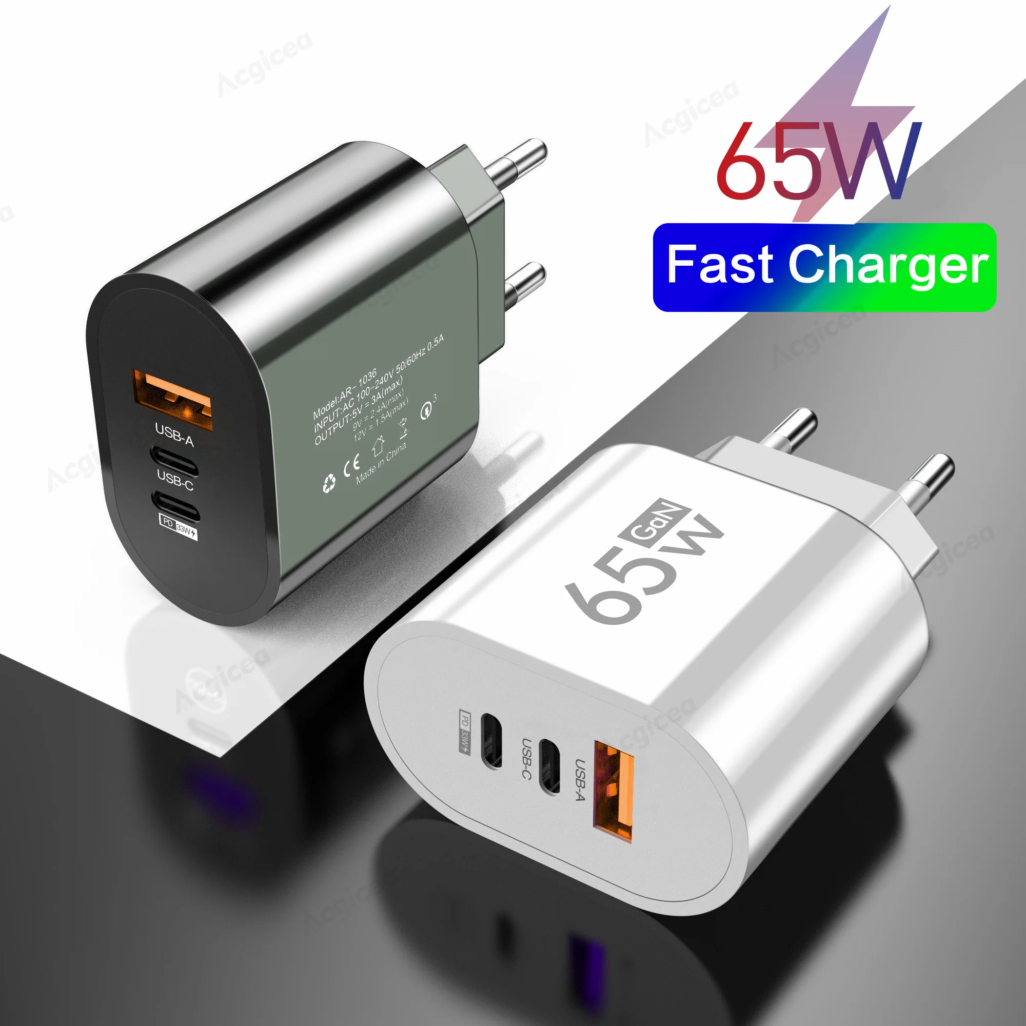 

Зарядное устройство GaN USB Type C, 65 Вт, зарядное устройство для быстрой зарядки телефона, адаптер PD Quick Charge3.0 для iPhone 14 Xiaomi 13 Samsung Huawei Oneplus