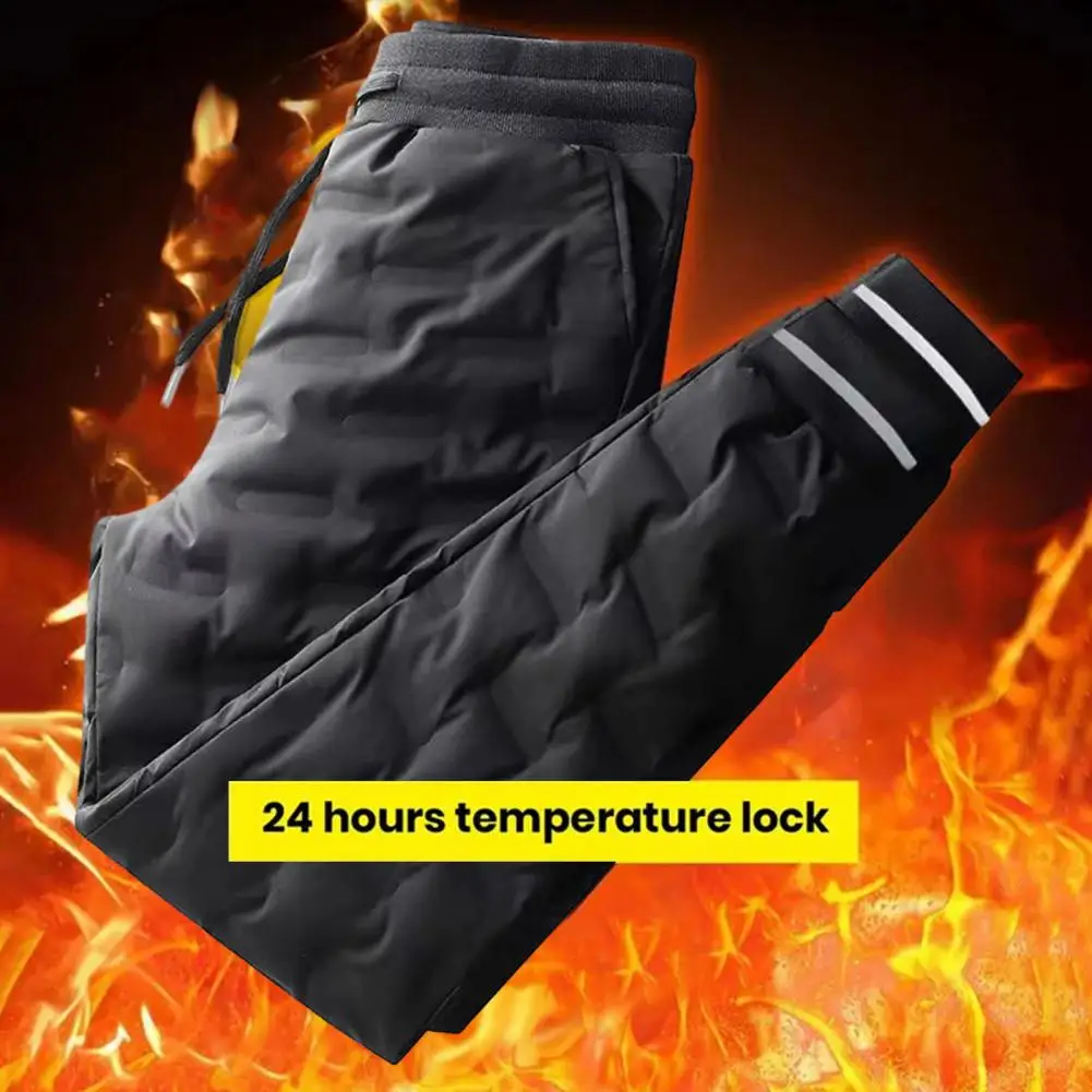 Men Winter Thicken Warm Pants With Pockets Ankle Length Mid-waist Drawstring Trousers Running Sportswear