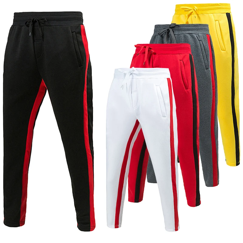 

Men Jogger Pants Fitness Bodybuilding Gym Long Pants Spring Autumn Side Stripe Zippered Casual Fashion Men Sweatpants Trousers