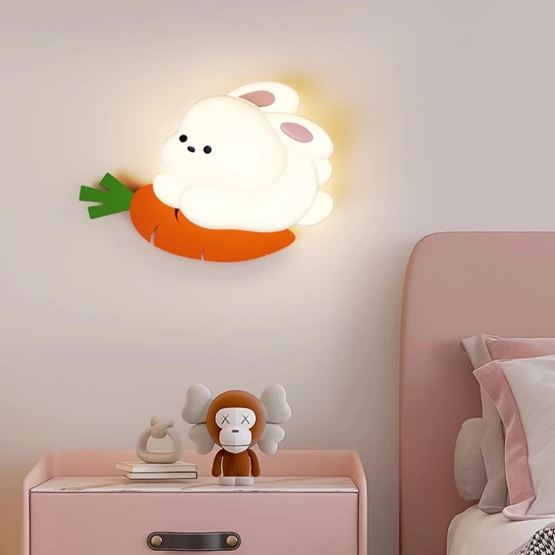 Happy White Bear Children's Room Wall Lamps Cute Rabbit Lamp Modern Warm Boy Girl bedroom Nursery Baby Room Bedside Wall Lights