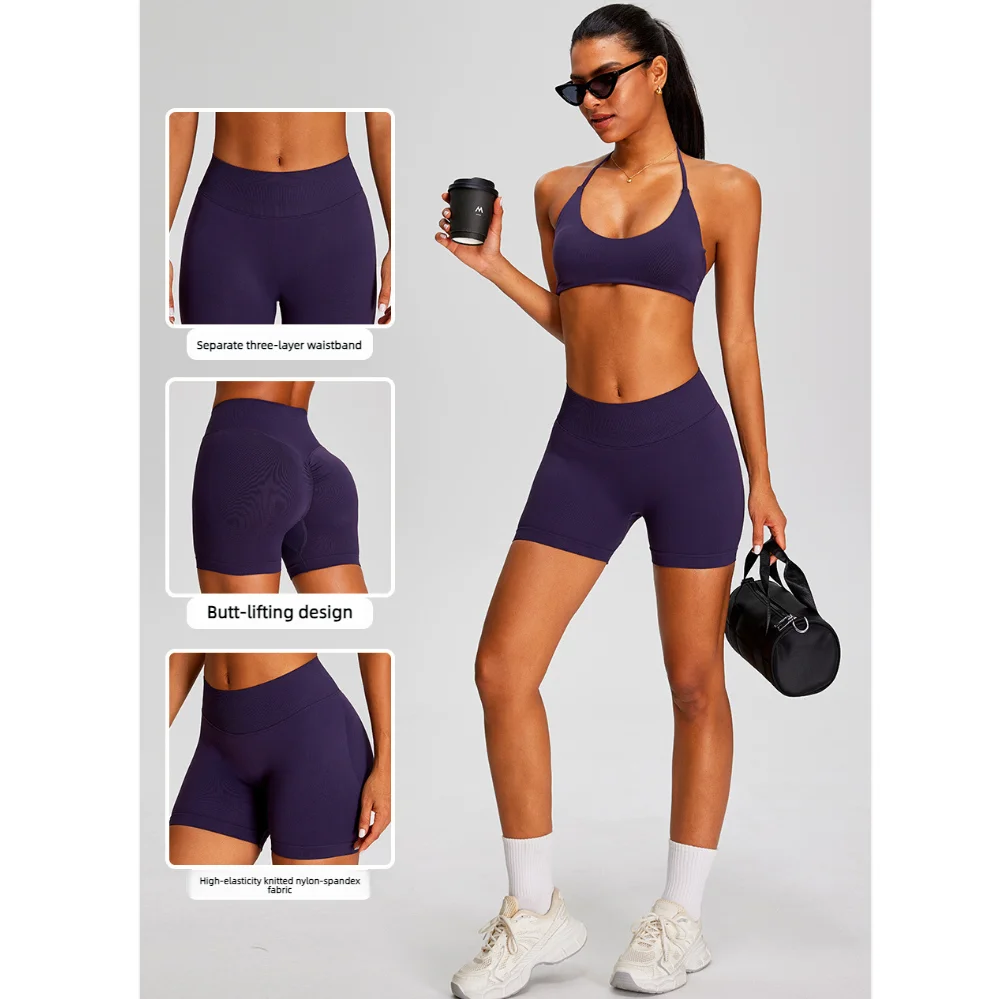 Women Seamless Ribbed High Waist Yoga Shorts Scrunch Butt Stretchy Gym Workout Running Fitness Shorts Soft Tummy Control Push Up