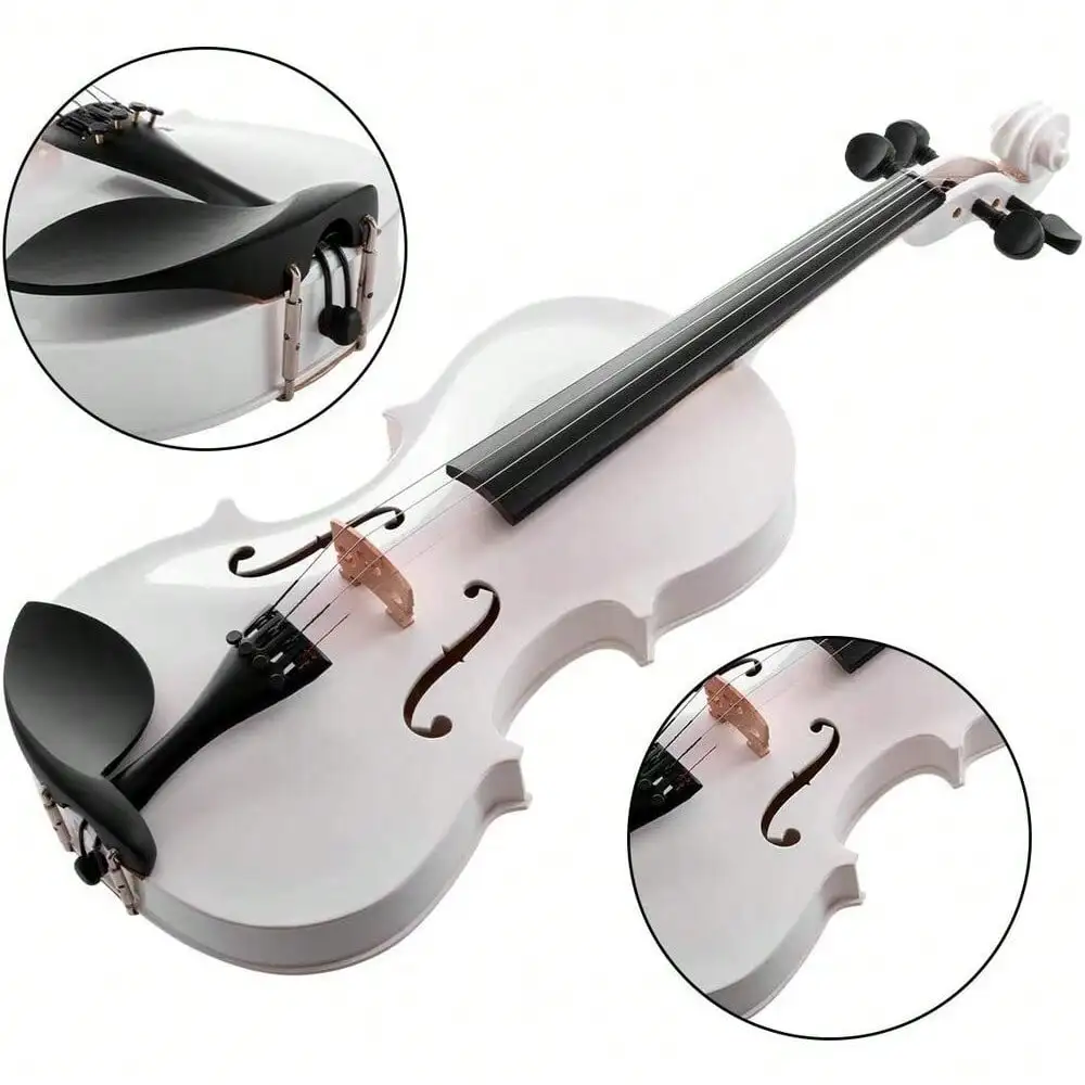 Nuevo Violín acústico de Color blanco de tamaño completo 4/4 + estuche + arco + colofonia