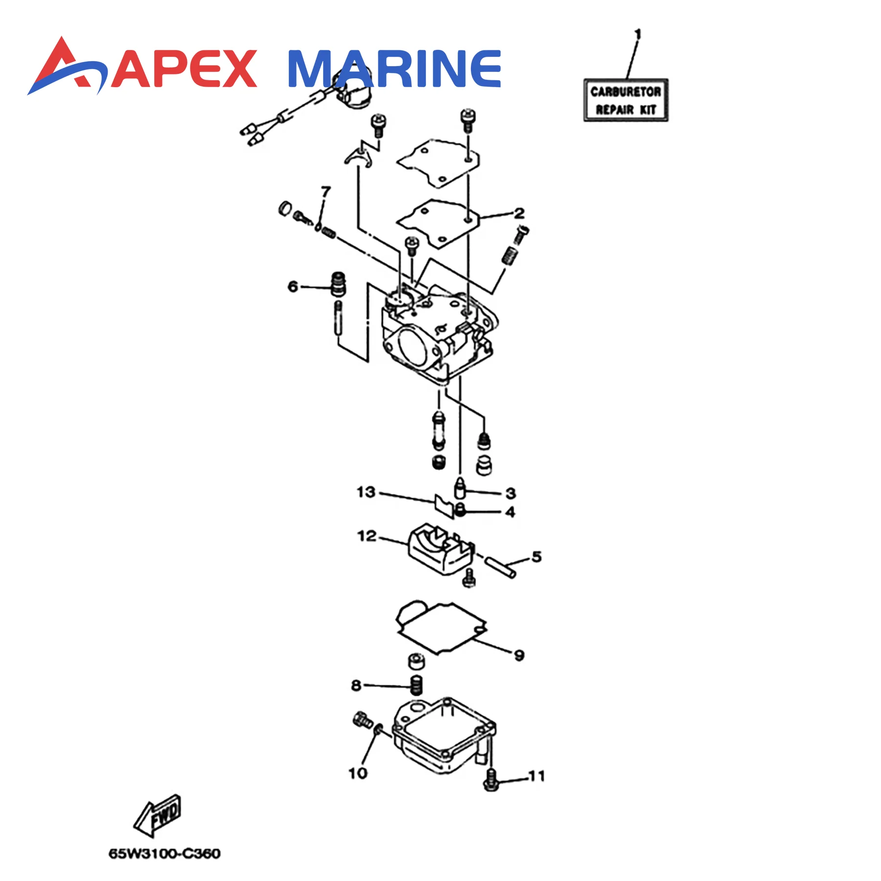 3 Sets 6H4-W0093-03 Carburetor Rebuild Kit for Yamaha Outboard Engine 2 Stroke 40 50 HP Repair Parts Replacement 6H4-W0093-02 view 2
