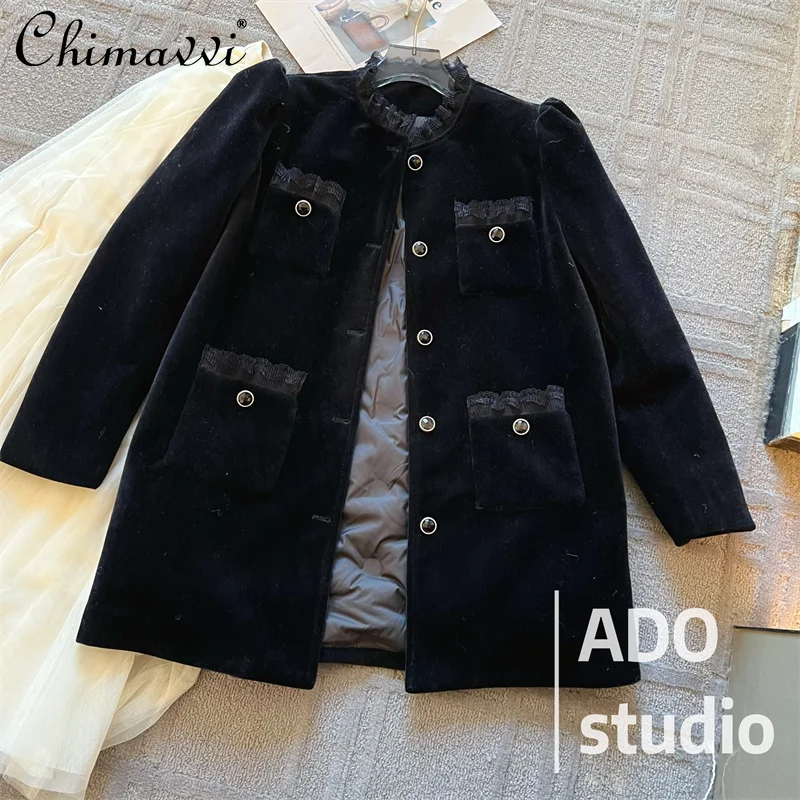 

Korean Style Light Luxury Elegant Velvet Mid-Length Down Feather Liner Coat Winter New High Fashion Slim Elegant Warm Jacket