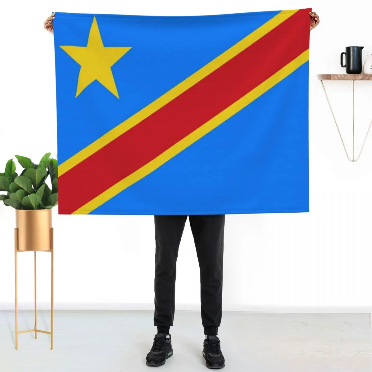 Superb Flag of the Democratic Republic of Congo and its blue, yellow and red colors. Throw Blanket Tourist Hairys Sofa Blankets