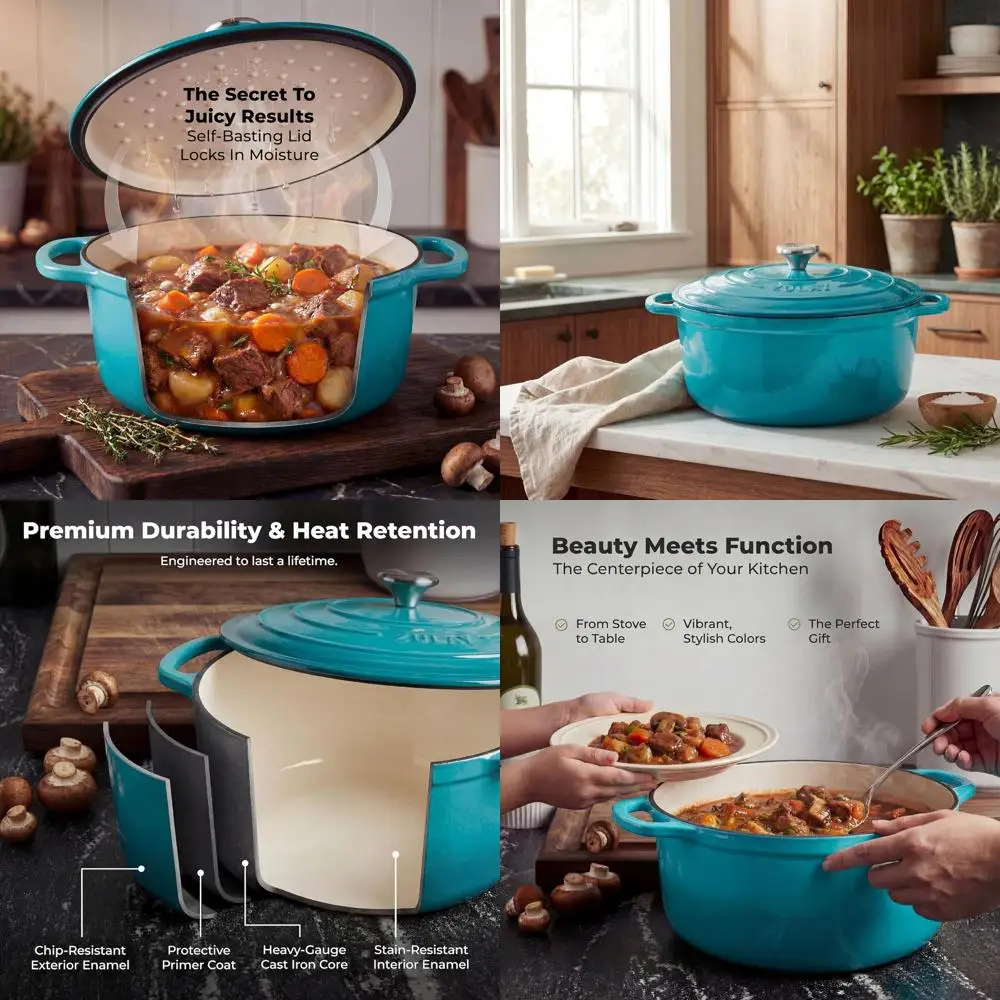 

Чугунная эмалированная жаровня на 6 кварт с крышкой – превосходная прочность и безопасность для использования в духовке до 500°F ° F – Прочная посуда для приготовления пищи, идеально подходит для Br