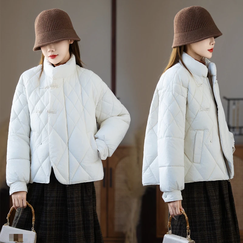 Parka rembourrée en coton épais et chaud pour femme, couleur unie, coupe ample, matelassée en diamant, Style chinois Vintage, pour l'hiver, nouvelle collection 2025