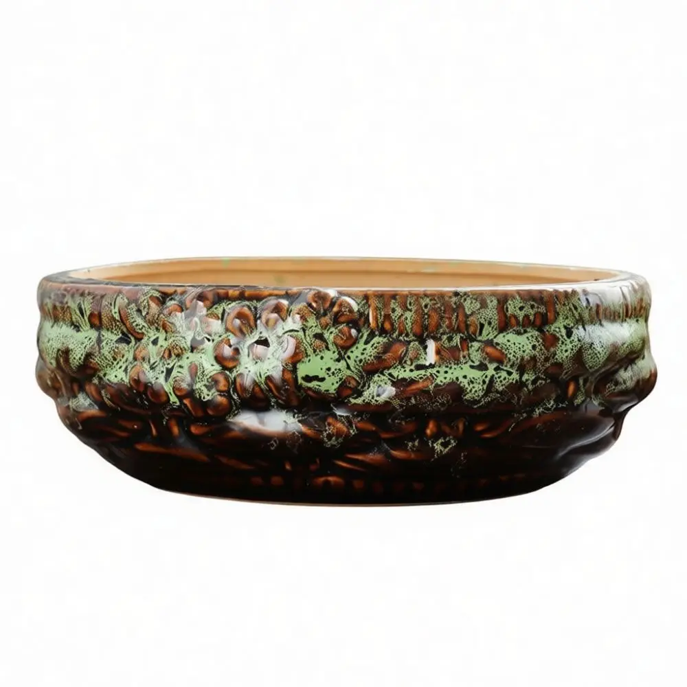 Unique Coarse Pottery Succulent Basin Ceramic Flower Pot Natural Texture Decorative Container For Small Plant Desk Decor