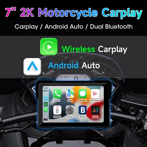Imagen 2 del producto Cámara CarPlay 2K de navegación DVR para motocicleta de 7 pulgadas IP67 resistente al agua Host Dual Bluetooth inalámbrico Android Auto para pantalla de Moto
