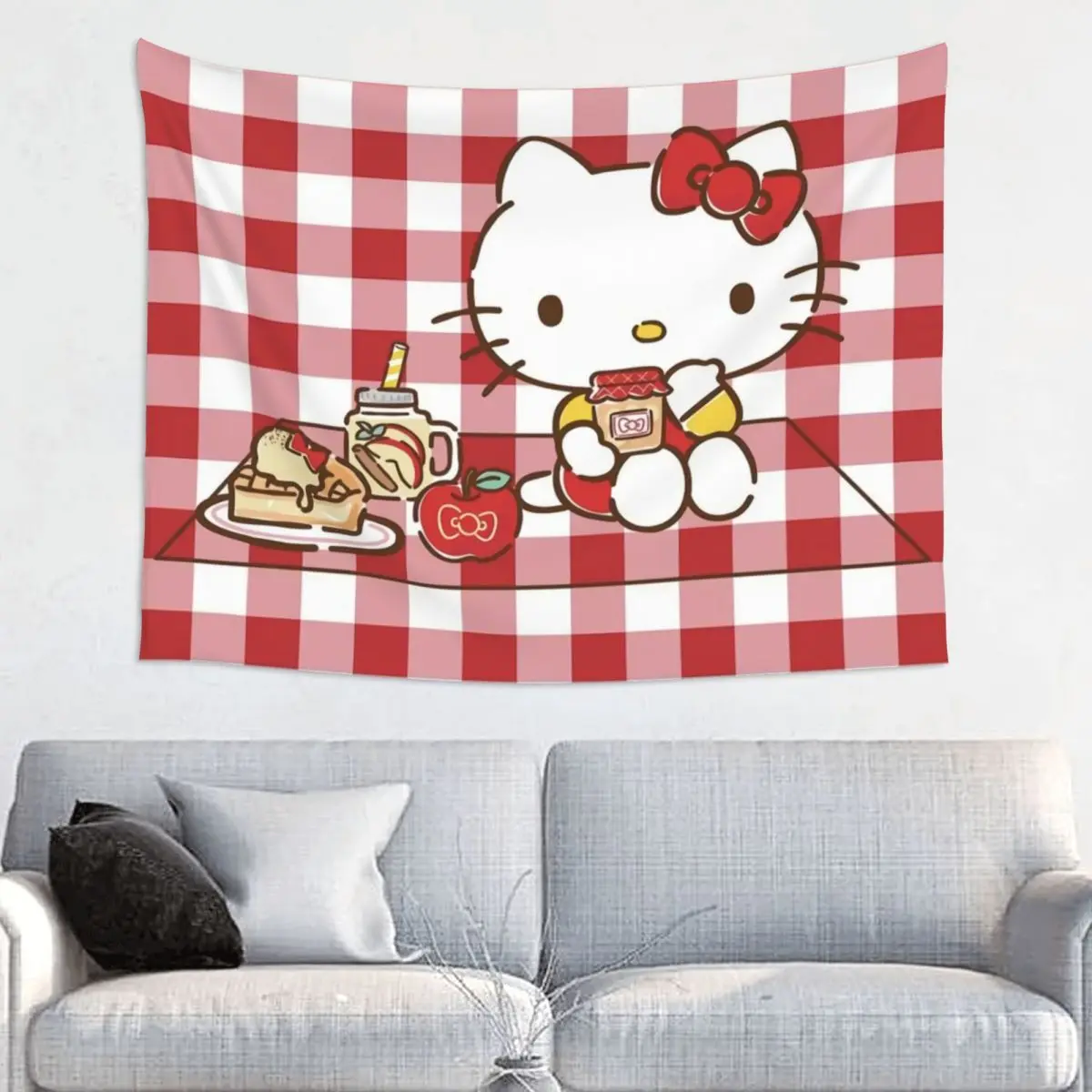 Custom Hello Kitty Anime Hippie Tapestry for Living Room Bedding Decoration Tapestries Home Decor