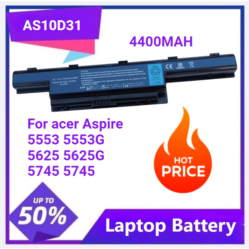 

AS10D31 AS10B73 AS10B75 AS10E76 AS10B51 Laptop Battery for Acer Aspire 5553 5553G 5625 5625G 5745 5745G Series 4400mAh