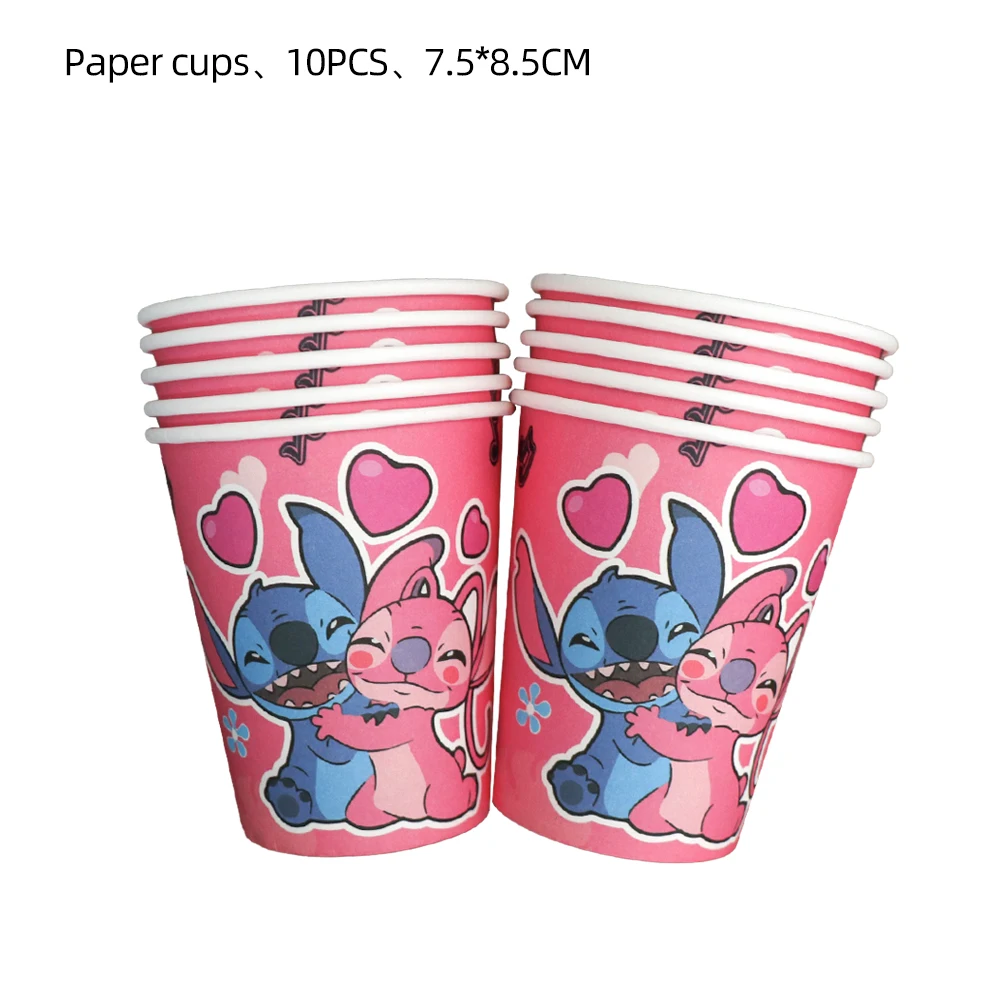 Disney Stitch Disposable Party Supplies Pink Angel Paper Tableware Cups Plates Napkin Baby Shower DIY Birthday Party Decorations