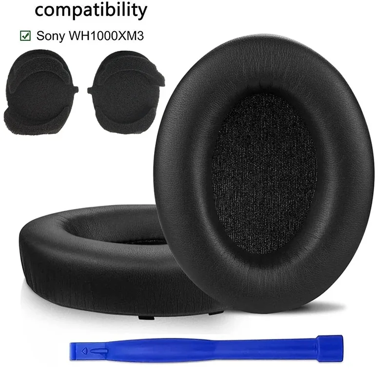 Premium-Ohrpolster für Sony WH-1000XM3, Lammfell-Lederpolster, Dicker Memory-Schaum, Geräuschunterdrückende Kopfhörer-Zubehörteile