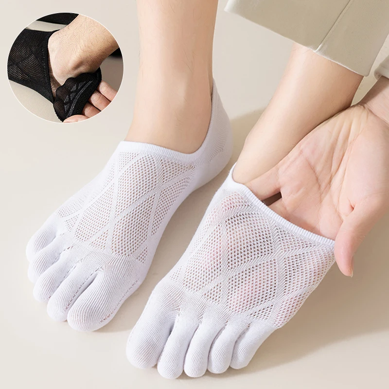 1 Pair Men\'s Toe Socks Thin Comfy Breathable Solid No Show Silicone Non-slip Men Five Fingers Boat Sock High Quality Male Sokken