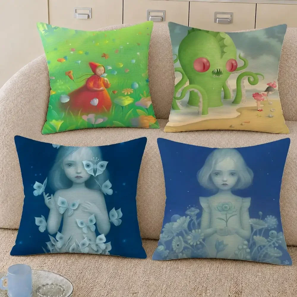 Artist Nicoletta Ceccoli Surreal Art Cushion Cover Decorative Pillowcase Soft Short Plush Cozy Durable Sofa Home Decor Items
