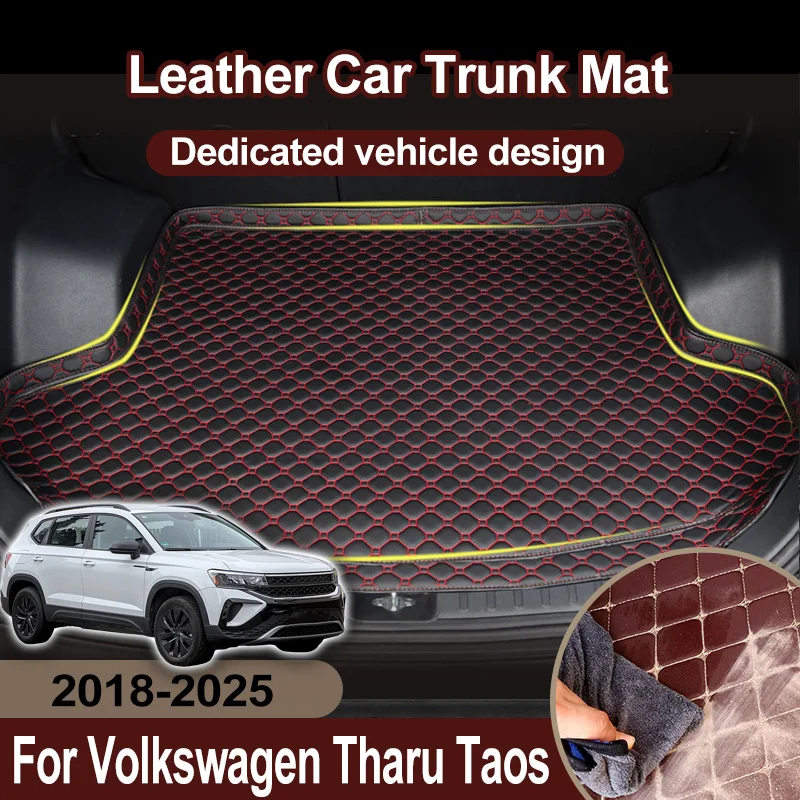 Car Trunk Mat For Volkswagen VW Taos Tharu 2018~2025 2021 2022 2023 Accessories Leather Rear Floor Cover Boot Carpets Pad Rubber