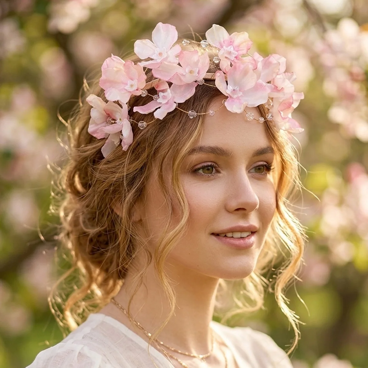 New Pink Flower Wreath Hair Bands Classic Crystal Headband Wedding Hair Accessories Birthday Party Tiara Popular Headdress