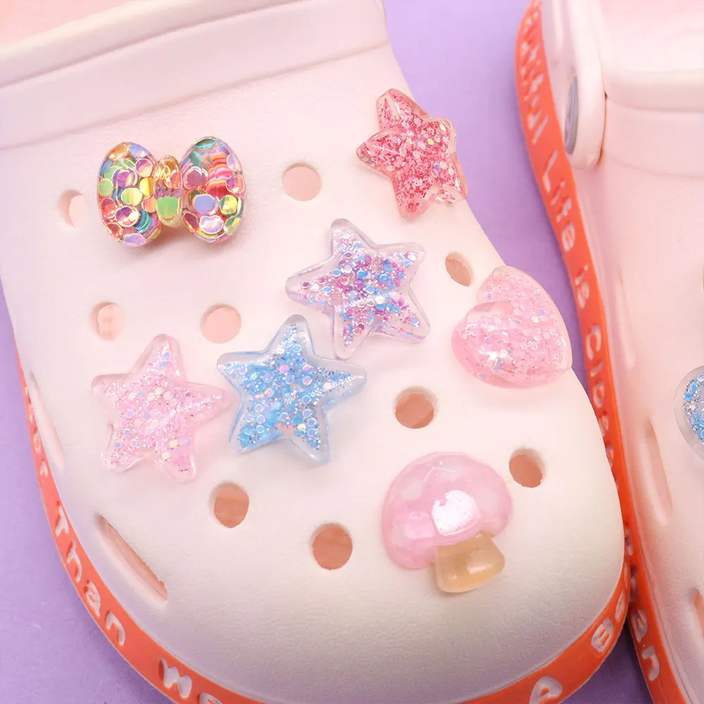 1-13Pcs Colorful Star Heart Shape Kids Cute Resin Shoe Buckle Charms Flower Decorations DIY Holiday Presents