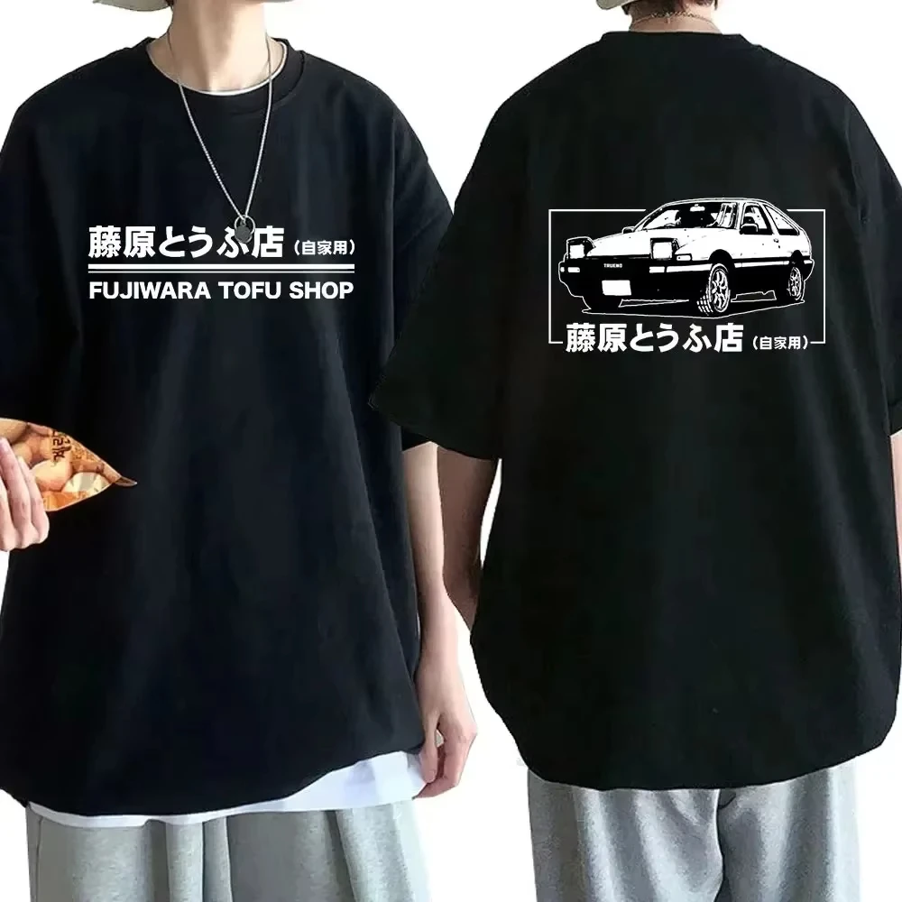 Anime Drift AE86 Initial D Double Sided T Shirt O-Neck Short Sleeves Summer Men's and Women's R34 Skyline GTR JDM Manga T-Shirt