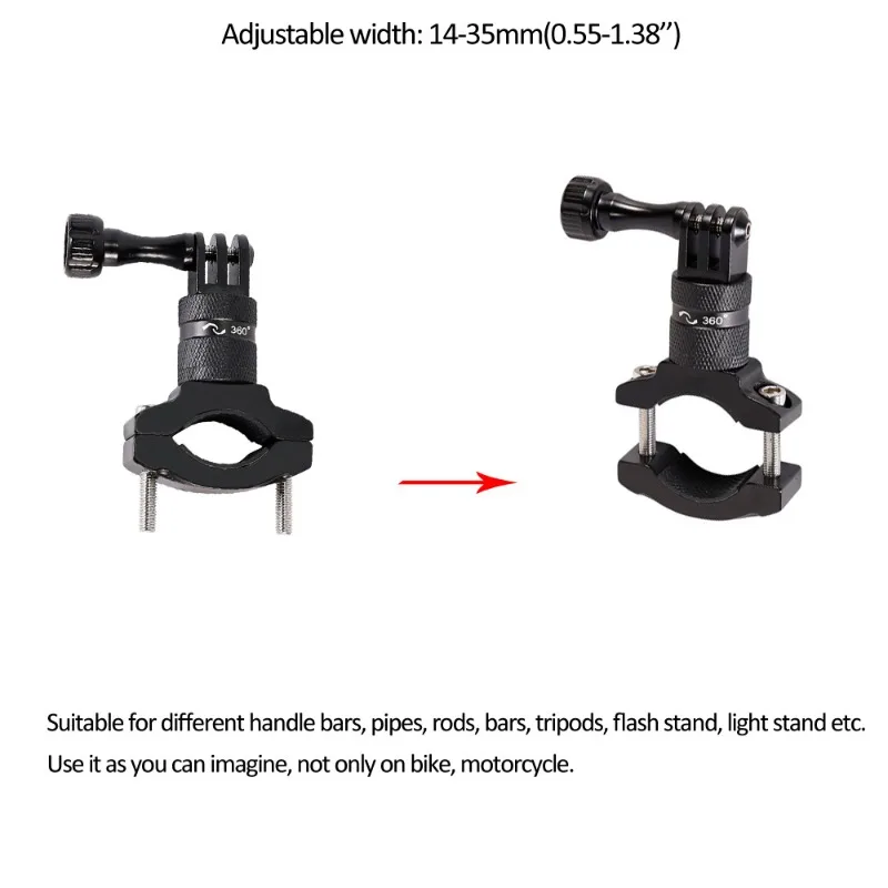 Gopro 11/10/9/8/7/dji osmo sj7000 yi 4k, clipe de rotação 360 graus, liga de alumínio, para câmera de bicicleta